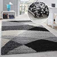 Los mejores  - Alfombra Shaggy Pelo Alto Pelo Largo Estampada En Gris Negro Blanco- tamaño:70x140 cm